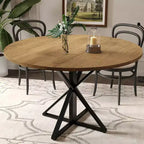 Table de salle à manger ronde de 120 cm pour 4 personnes, tables de cuisine en bois avec pied en métal et plateau en 4 parties, peu encombrante, table de dîner circulaire pour la maison
