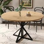 Table de salle à manger ronde de 120 cm pour 4 personnes, tables de cuisine en bois avec pied en métal et plateau en 4 parties, peu encombrante, table de dîner circulaire pour la maison