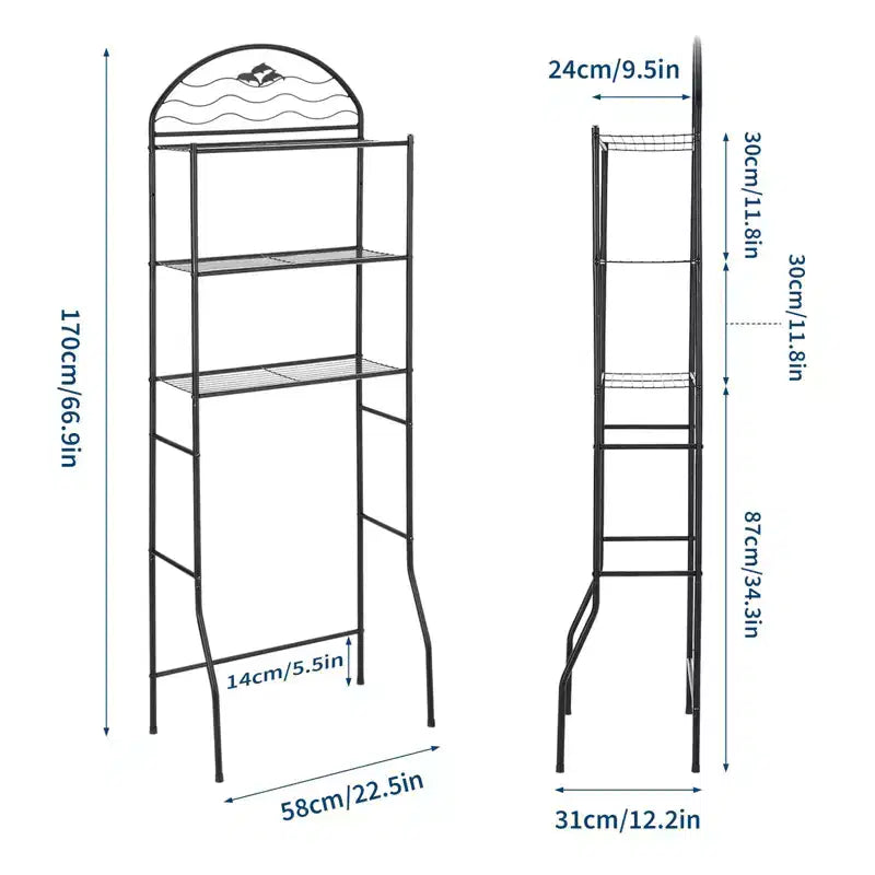 Étagère de salle de bain, Rangement 3 niveaux au-dessus des toilettes - Étagères de rangement en métal robuste pour petits espaces et appartements, gain de place au-dessus des toilettes