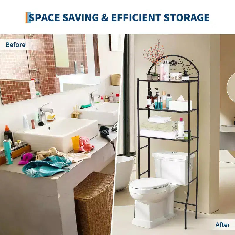 Étagère de salle de bain, Rangement 3 niveaux au-dessus des toilettes - Étagères de rangement en métal robuste pour petits espaces et appartements, gain de place au-dessus des toilettes