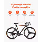 Vélo de route VEVOR, Roues 700C, Vélo de course, Système de transmission SHIMANO 21 vitesses, Vélo de route de ville avec cadre en acier au carbone, Noir