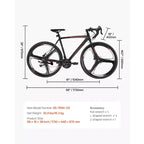 Vélo de route VEVOR, Roues 700C, Vélo de course, Système de transmission SHIMANO 21 vitesses, Vélo de route de ville avec cadre en acier au carbone, Noir