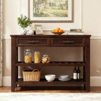 Hostack 42'' Console Table Sideboard with 2 Storage Drawers and 2 Tiers Shelves for Living and Dining Room, Espresso