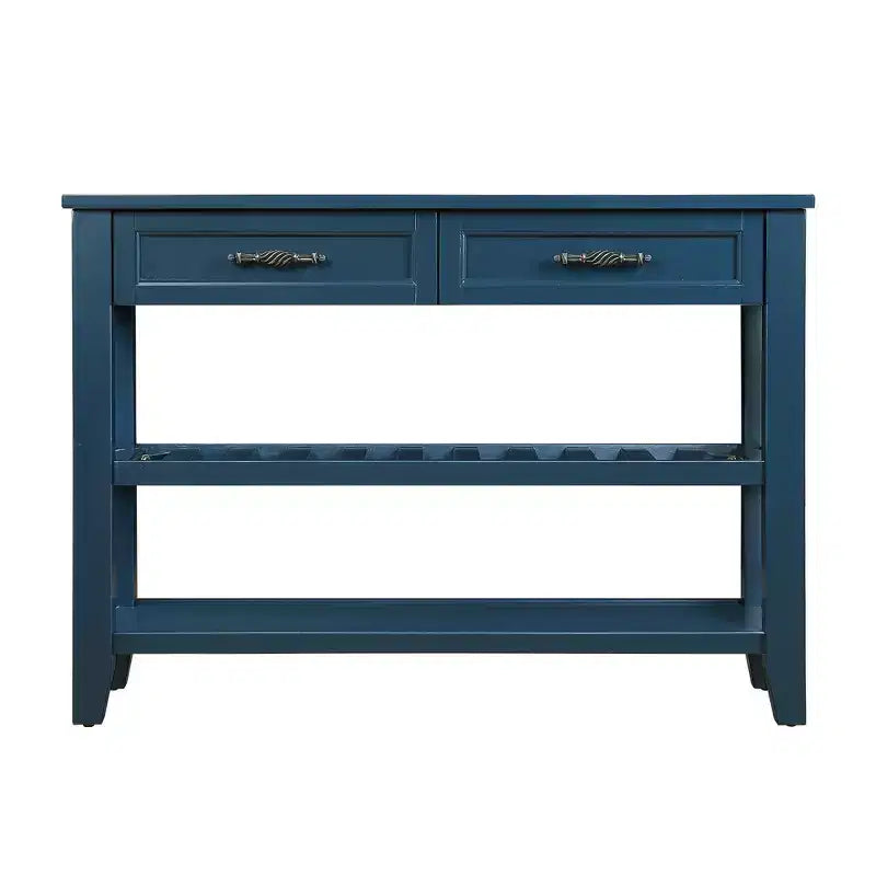 Hostack Table console buffet de 106,7 cm avec 2 tiroirs de rangement et 2 étagères pour salon et salle à manger, bleu marine