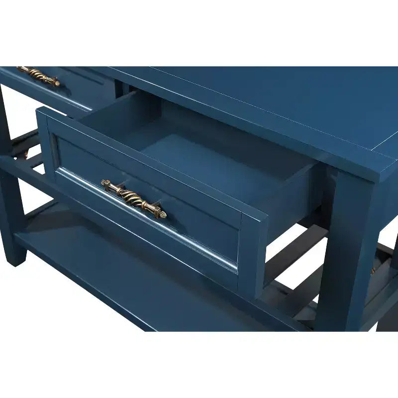 Hostack Table console buffet de 106,7 cm avec 2 tiroirs de rangement et 2 étagères pour salon et salle à manger, bleu marine