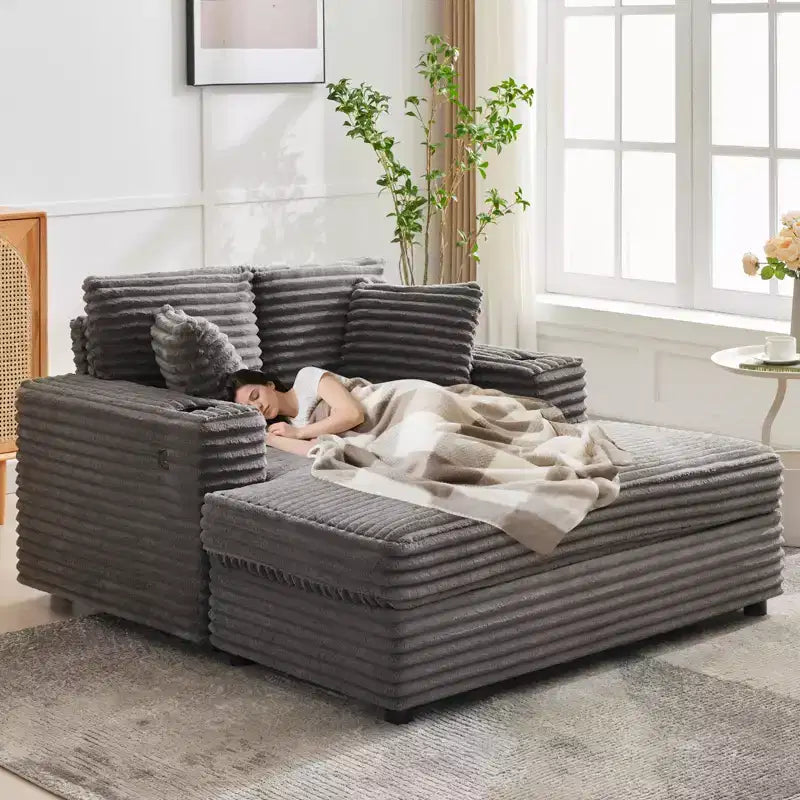 Chaise longue surdimensionnée de 54 pouces, canapé-lit rembourré avec 4 oreillers et porte-gobelet, canapé en velours côtelé confortable pour salon ou chambre à coucher