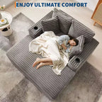 Chaise longue surdimensionnée de 54 pouces, canapé-lit rembourré avec 4 oreillers et porte-gobelet, canapé en velours côtelé confortable pour salon ou chambre à coucher