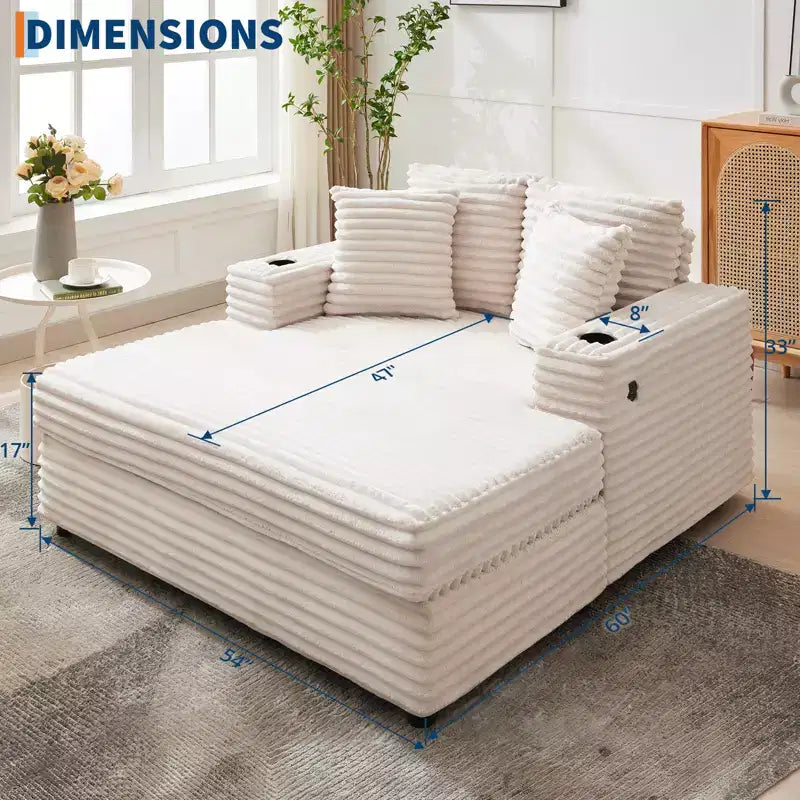 Chaise longue surdimensionnée de 54 pouces, canapé-lit rembourré avec 4 oreillers et porte-gobelet, canapé en velours côtelé confortable pour salon ou chambre à coucher