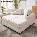 Chaise longue surdimensionnée de 54 pouces, canapé-lit rembourré avec 4 oreillers et porte-gobelet, canapé en velours côtelé confortable pour salon ou chambre à coucher
