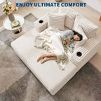 Chaise longue surdimensionnée de 54 pouces, canapé-lit rembourré avec 4 oreillers et porte-gobelet, canapé en velours côtelé confortable pour salon ou chambre à coucher