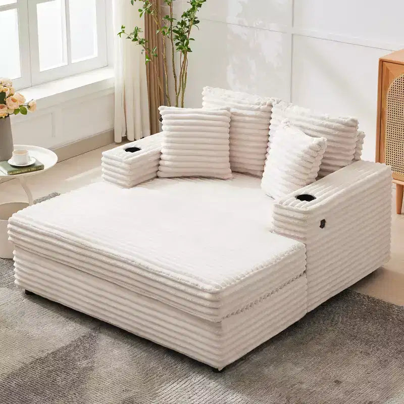 Chaise longue surdimensionnée de 54 pouces, canapé-lit rembourré avec 4 oreillers et porte-gobelet, canapé en velours côtelé confortable pour salon ou chambre à coucher