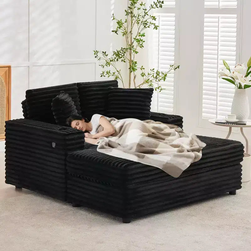 Chaise longue surdimensionnée de 54 pouces, canapé-lit rembourré avec 4 oreillers et porte-gobelet, canapé en velours côtelé confortable pour salon ou chambre à coucher