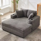 54 Oversized Chaise Lounge Chair, Upholstered Sleeper Sofa Bed with 4 Pillows & Cup Holder, Corduroy Comfy Sofa Couch for Living Room Bedroom