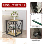 Lot de 2 tables d'appoint modernes avec tiroir - Tables de chevet en MDF grain de bois rustique et plateau en verre trempé pour chambre et salon