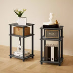 HOMLUX Lot de 2 tables d'appoint à 3 niveaux, table de chevet avec étagère de rangement
