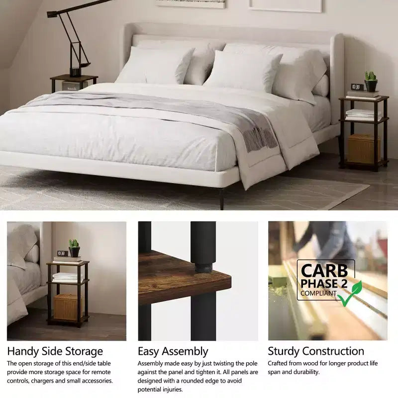 HOMLUX Lot de 2 tables d'appoint à 3 niveaux, table de chevet avec étagère de rangement