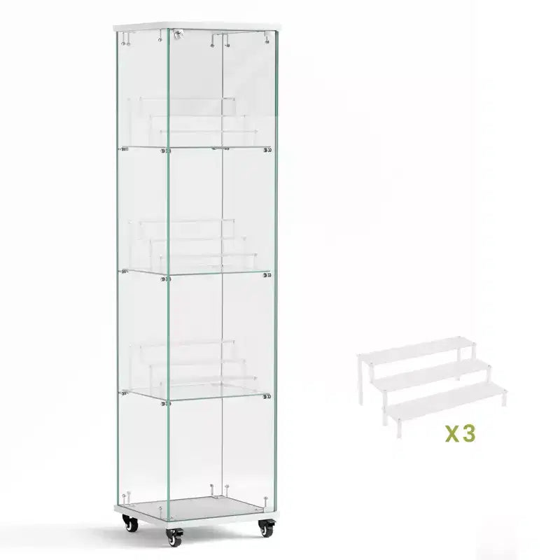 Meuble vitrine Okak avec porte en verre et étagères en acrylique, meuble de rangement avec serrure et roulettes, armoire pour salon, chambre à coucher