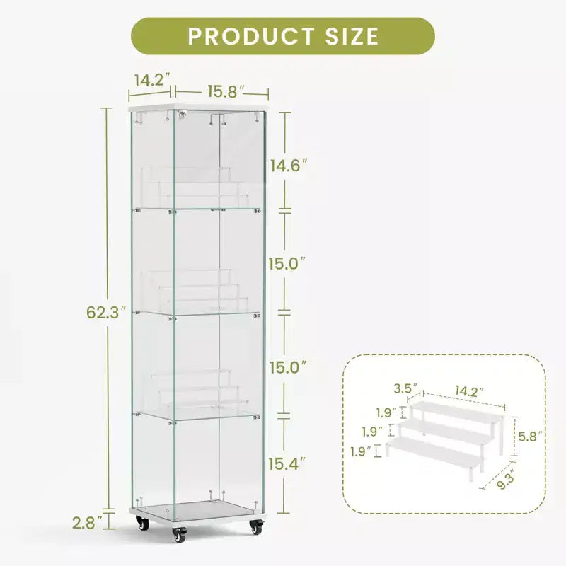 Meuble vitrine Okak avec porte en verre et étagères en acrylique, meuble de rangement avec serrure et roulettes, armoire pour salon, chambre à coucher