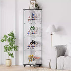 Meuble vitrine Okak avec porte en verre et étagères en acrylique, meuble de rangement avec serrure et roulettes, armoire pour salon, chambre à coucher