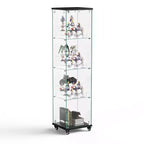 Meuble vitrine Okak avec porte en verre et étagères en acrylique, meuble de rangement avec serrure et roulettes, armoire pour salon, chambre à coucher