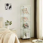 Meuble vitrine Okak avec porte en verre et étagères en acrylique, meuble de rangement avec serrure et roulettes, armoire pour salon, chambre à coucher