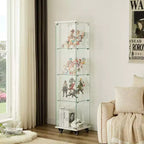 Meuble vitrine Okak avec porte en verre et étagères en acrylique, meuble de rangement avec serrure et roulettes, armoire pour salon, chambre à coucher