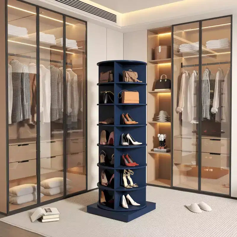 Meuble à chaussures Okak, vitrine avec 6 étagères rotatives à 360°, armoire pour salon, entrée, couloir