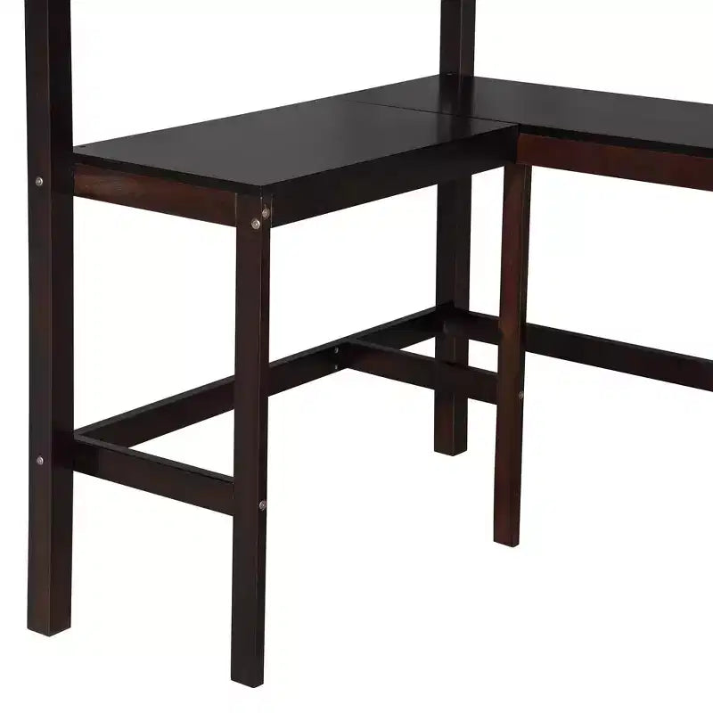 Lit mezzanine double surélevé avec bureau, cadre de lit mezzanine en bois avec étagères de rangement