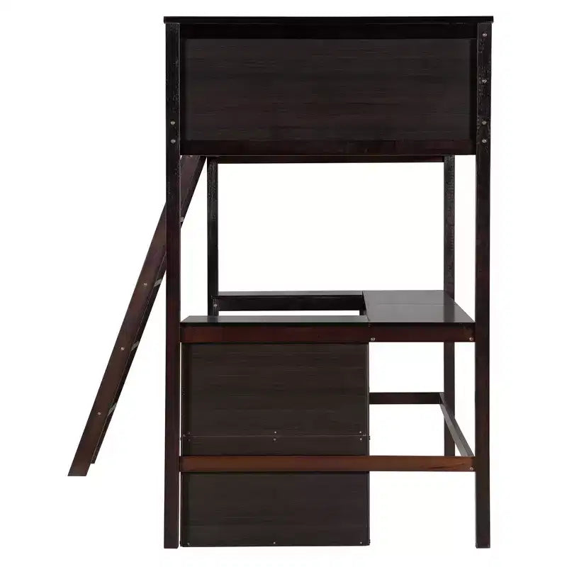 Lit mezzanine double surélevé avec bureau, cadre de lit mezzanine en bois avec étagères de rangement