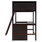 Lit mezzanine double surélevé avec bureau, cadre de lit mezzanine en bois avec étagères de rangement