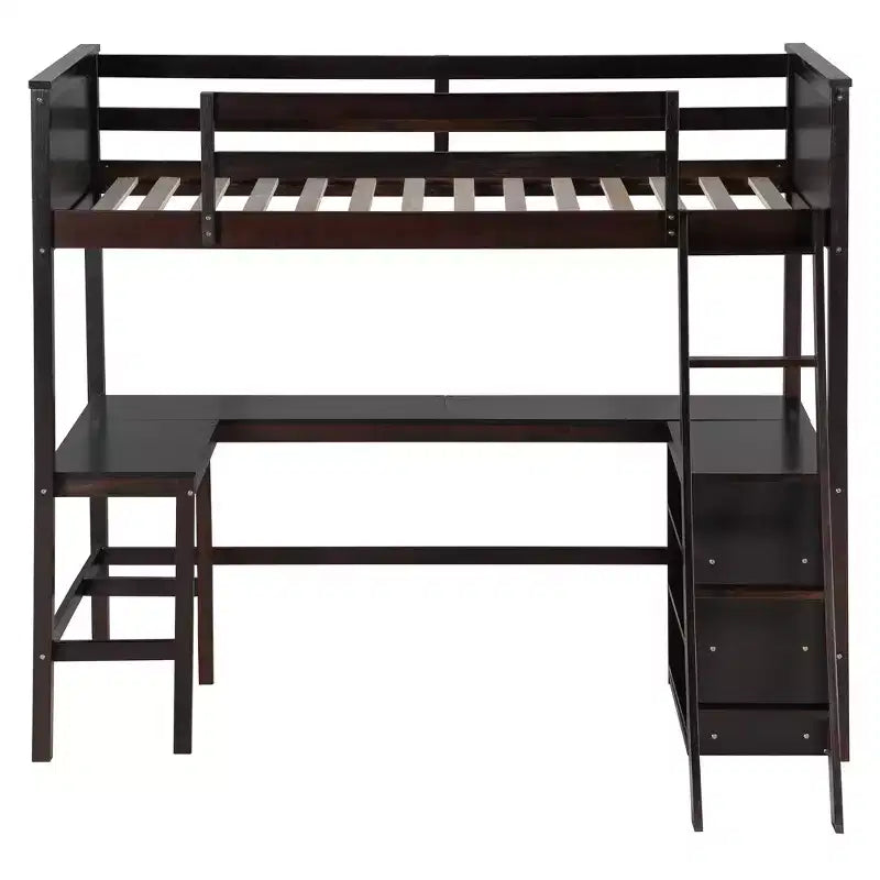 Lit mezzanine double surélevé avec bureau, cadre de lit mezzanine en bois avec étagères de rangement