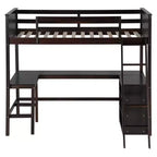 Lit mezzanine double surélevé avec bureau, cadre de lit mezzanine en bois avec étagères de rangement