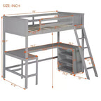 Lit mezzanine double surélevé avec bureau, cadre de lit mezzanine en bois avec étagères de rangement
