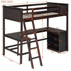 Lit mezzanine double surélevé avec bureau, cadre de lit mezzanine en bois avec étagères de rangement