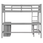 Lit mezzanine double surélevé avec bureau, cadre de lit mezzanine en bois avec étagères de rangement