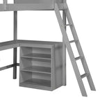 Lit mezzanine double surélevé avec bureau, cadre de lit mezzanine en bois avec étagères de rangement