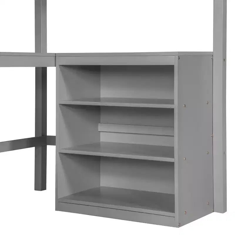 Lit mezzanine double surélevé avec bureau, cadre de lit mezzanine en bois avec étagères de rangement