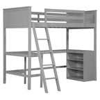 Lit mezzanine double surélevé avec bureau, cadre de lit mezzanine en bois avec étagères de rangement