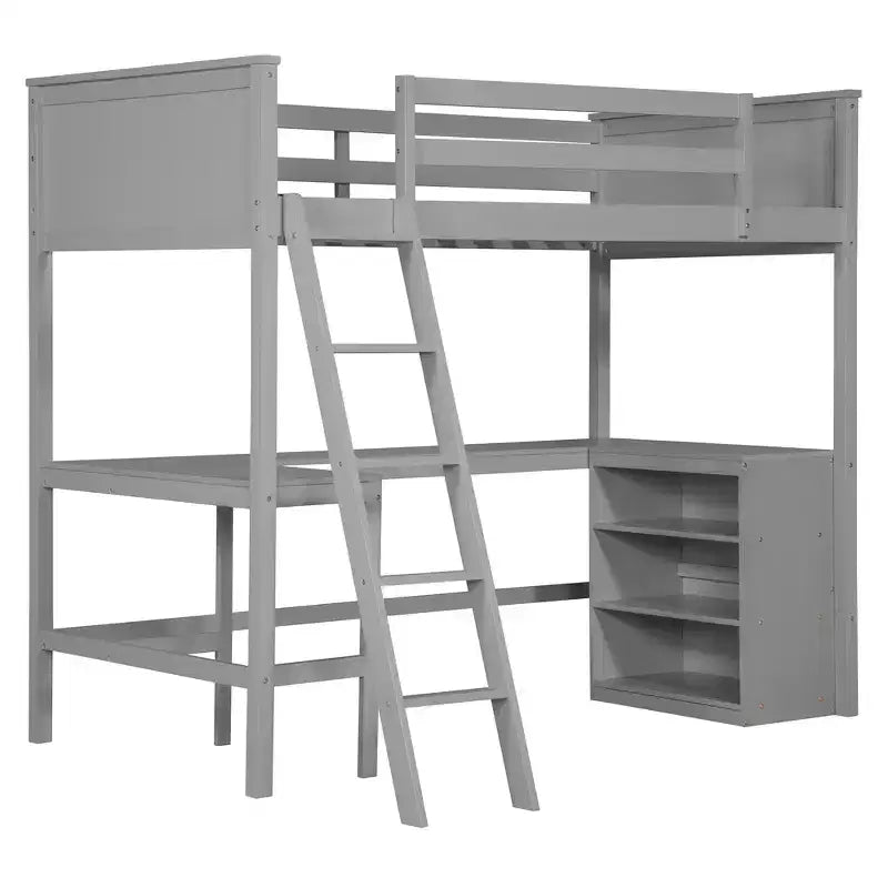 Lit mezzanine double surélevé avec bureau, cadre de lit mezzanine en bois avec étagères de rangement