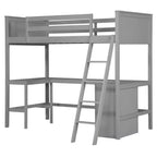 Lit mezzanine double surélevé avec bureau, cadre de lit mezzanine en bois avec étagères de rangement