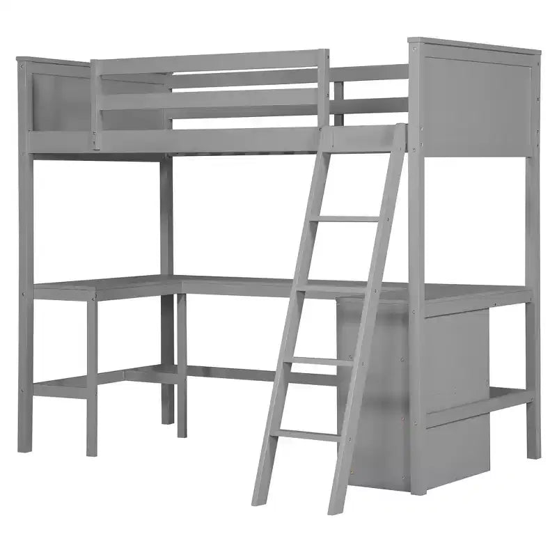 Lit mezzanine double surélevé avec bureau, cadre de lit mezzanine en bois avec étagères de rangement
