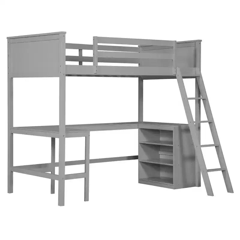 Lit mezzanine double surélevé avec bureau, cadre de lit mezzanine en bois avec étagères de rangement