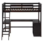 Lit mezzanine double surélevé avec bureau, cadre de lit mezzanine en bois avec étagères de rangement