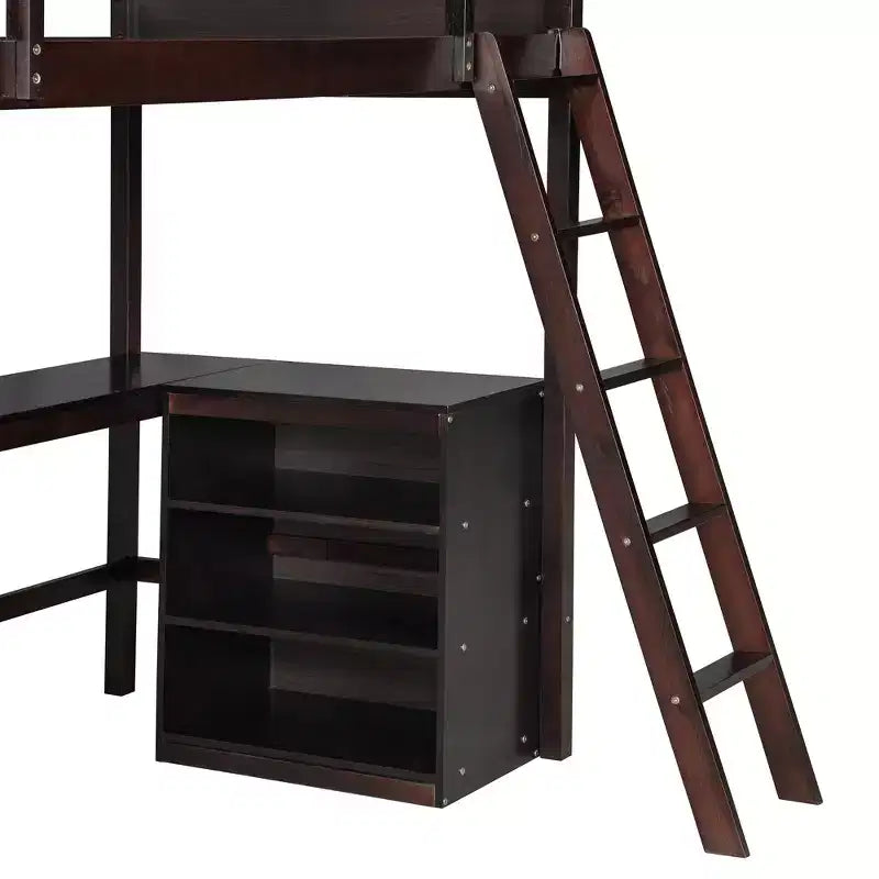 Lit mezzanine double surélevé avec bureau, cadre de lit mezzanine en bois avec étagères de rangement