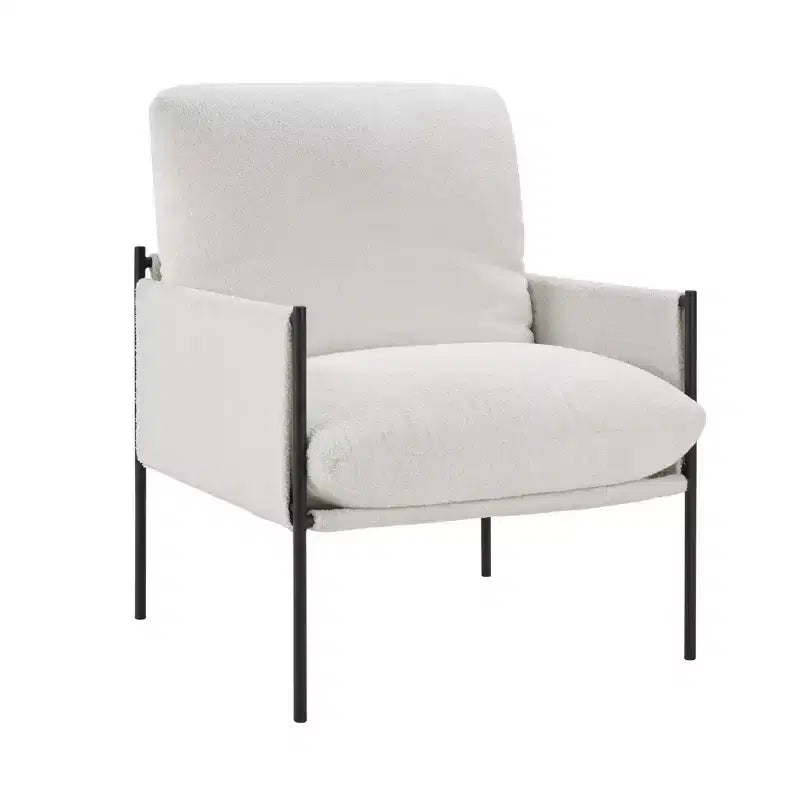 Fauteuil d'appoint blanc avec accoudoirs en bois et coussin amovible