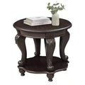 Hostack 22'' Two Tone Round End Table, Solid Wood Sofa Side Table with Shelf for Living Room, Espresso
