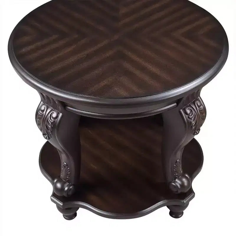 Table d'appoint ronde bicolore Hostack 22'', Table d'appoint de canapé en bois massif avec étagère pour salon, Espresso
