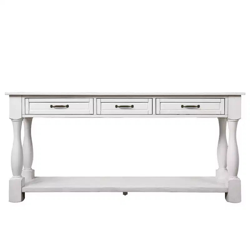 Console Hostack en bois de 160 cm de long avec 3 tiroirs et 1 étagère inférieure pour entrée et couloir, Blanc antique