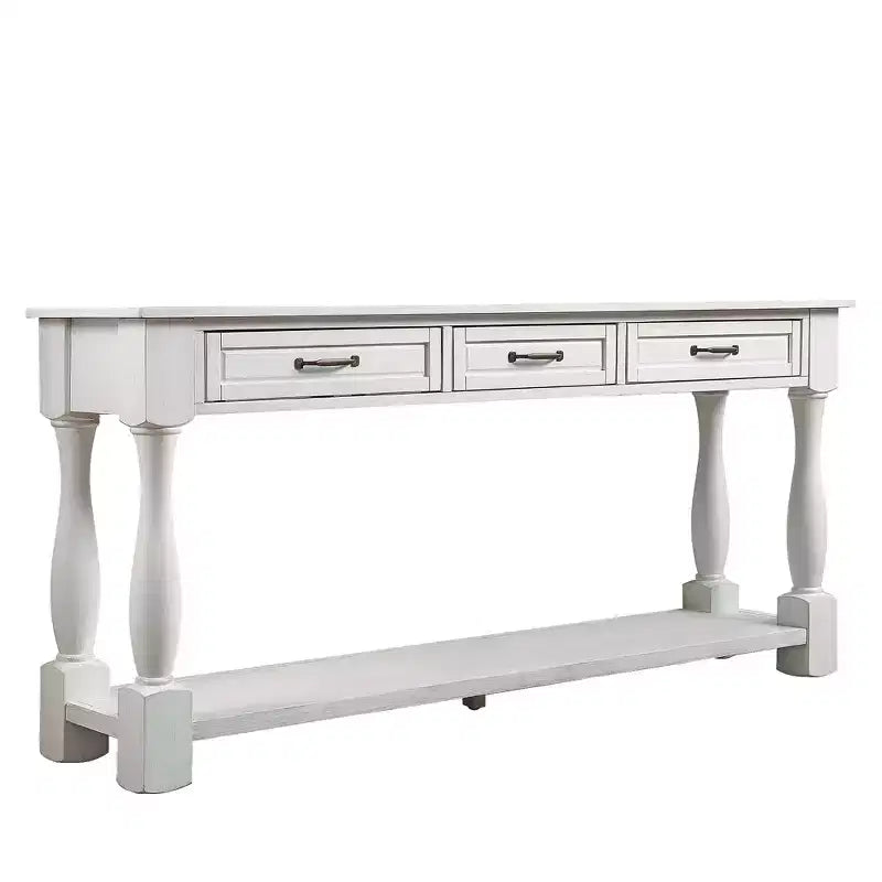Console Hostack en bois de 160 cm de long avec 3 tiroirs et 1 étagère inférieure pour entrée et couloir, Blanc antique