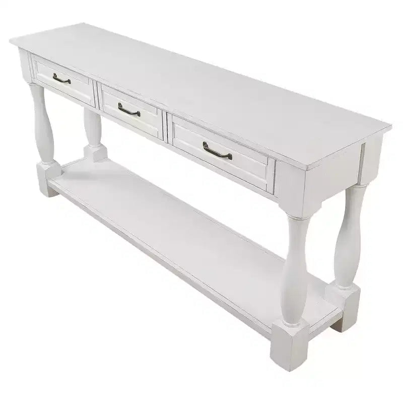 Console Hostack en bois de 160 cm de long avec 3 tiroirs et 1 étagère inférieure pour entrée et couloir, Blanc antique